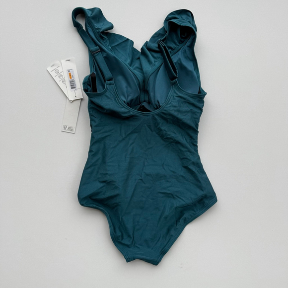 Women's DKNY Teal Ruffle One Piece Swimsuit S - Picture 2 of 9